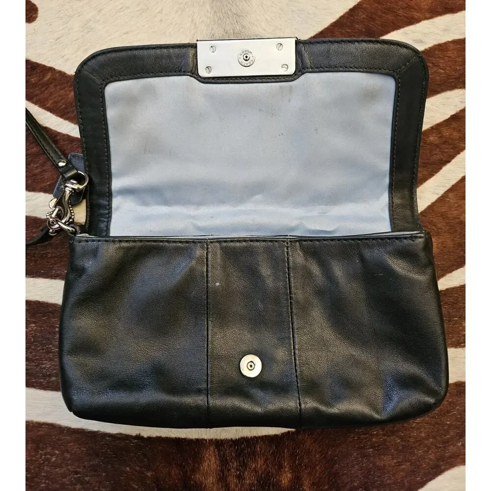Coach Y2K Kristin Wallet Black Leather Silver Hardware Clutch Wristlet